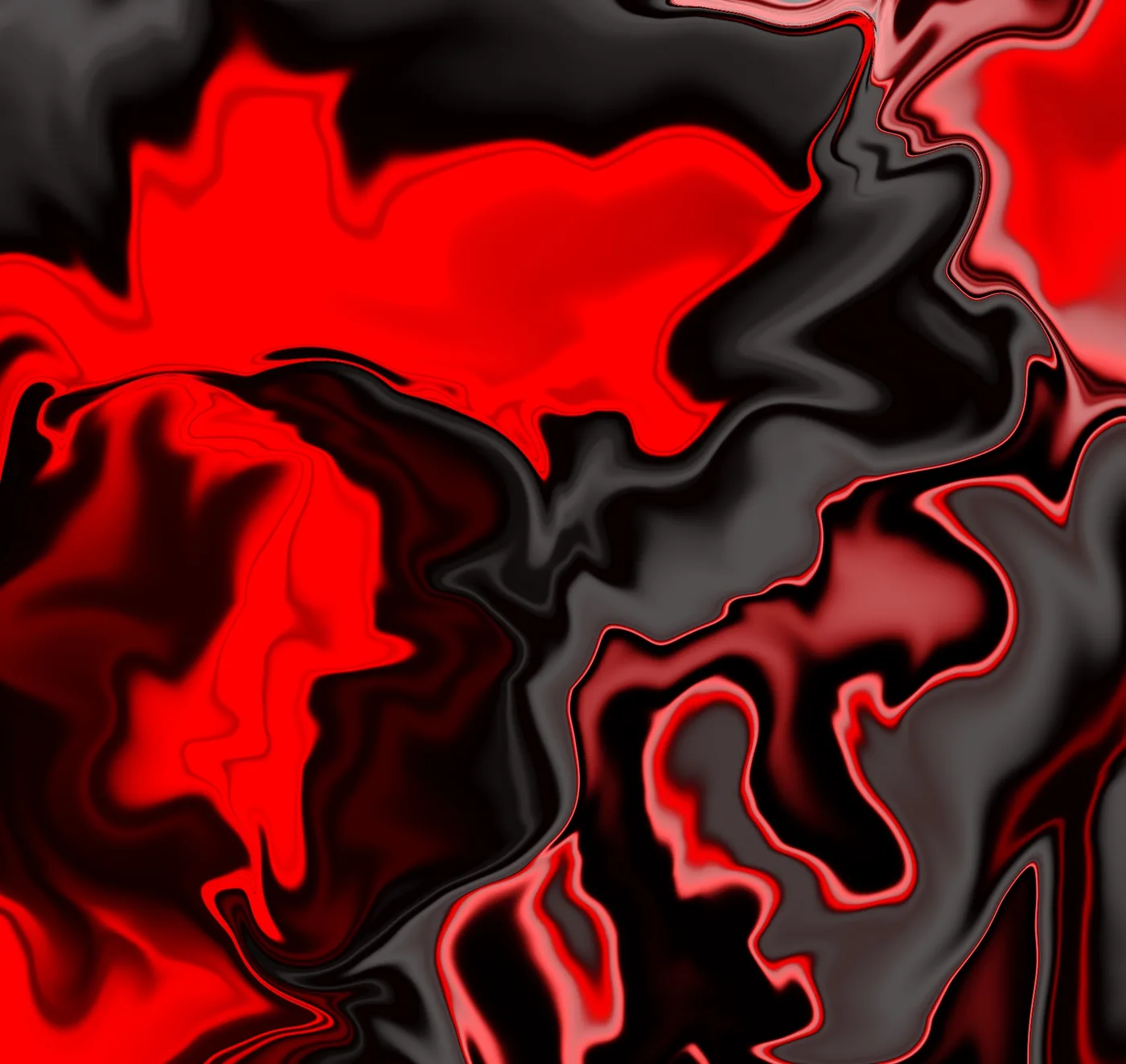 Digital piece: red and black folded through each other like molten glass.