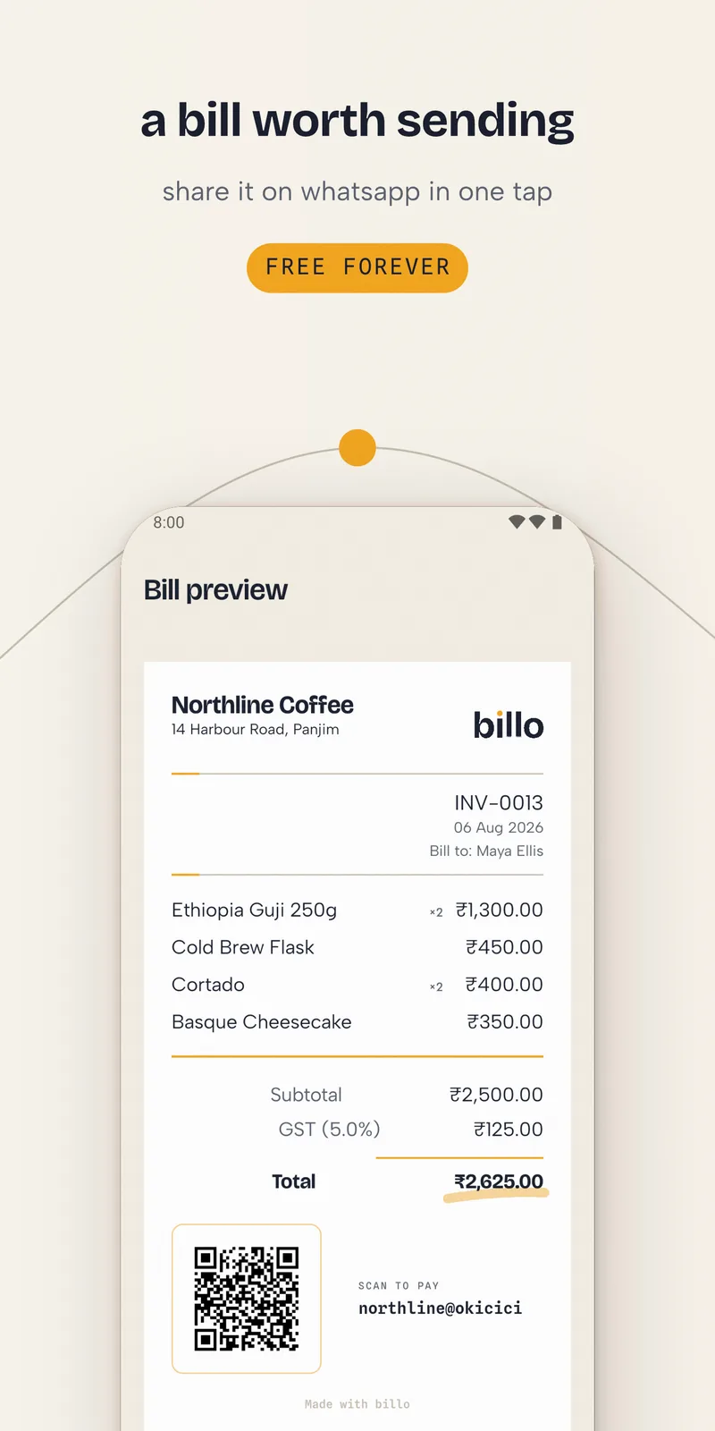 A bill worth sending — share it on WhatsApp in one tap